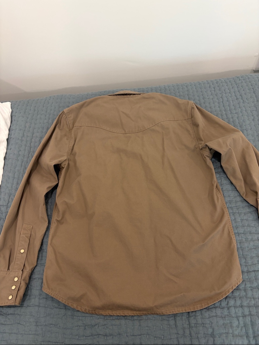 Mens Western Cowboy Denim Long Sleeve Western Snap-Front Shirt in Light Brown - Picture 6 of 8